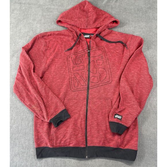 Vans Zip Up Hoodie Mens XXL Red Black Full Zip Skate Sweatshirt Streetwear Y2K - Picture 1 of 9